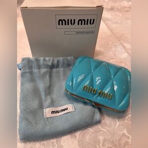 Miu Miu Mirror in Robin Egg Blue Quilted Design with Dust Bag and Box NWT